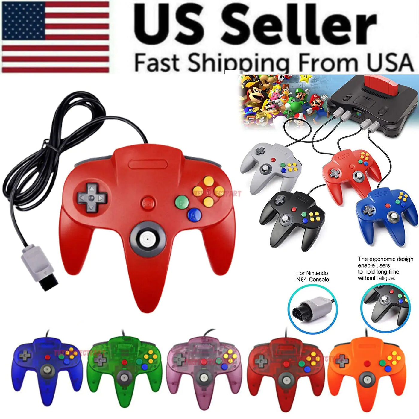 New Wired Controller Joystick Compatible With Nintendo 64 N64 Video Game Console