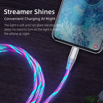 3A Glowing Cable Micro USB Type C Cable Fast Charging For iPhone  LED light phone Chargers