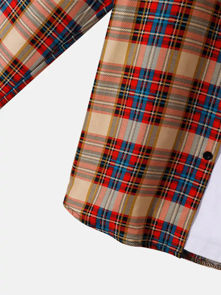 Mens Plaid Print Lapel Long Sleeve Preppy Shirts