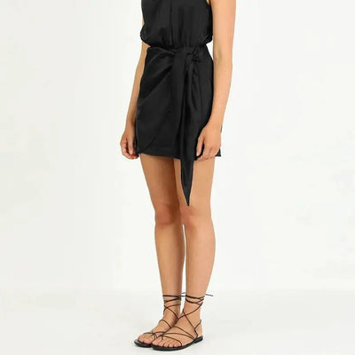 Sleeveless Stand Collar Halter Mini Dress